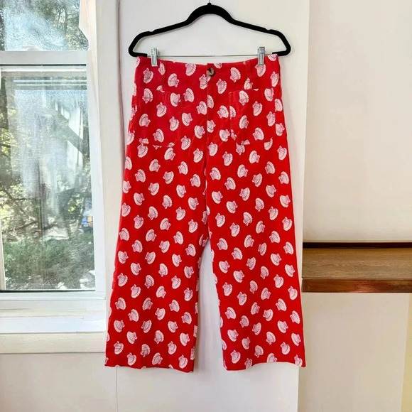 Anthropologie Maeve Colette Wide Leg Cropped Pants Seashell Beach Red 32P Petite - Picture 6 of 14